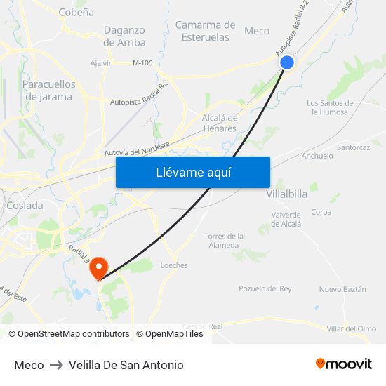 Meco to Velilla De San Antonio map