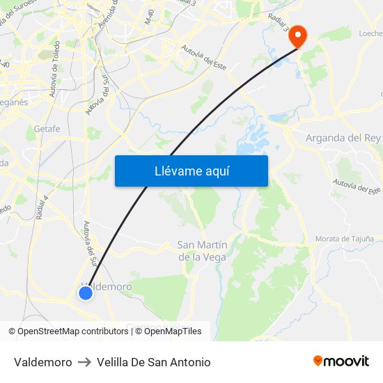 Valdemoro to Velilla De San Antonio map