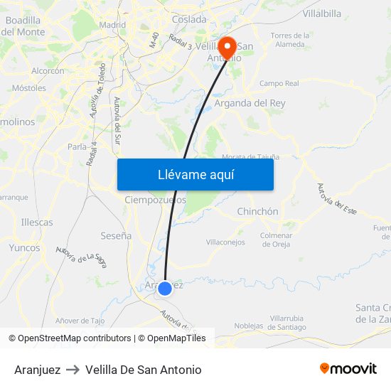Aranjuez to Velilla De San Antonio map
