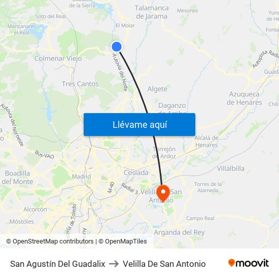 San Agustín Del Guadalix to Velilla De San Antonio map