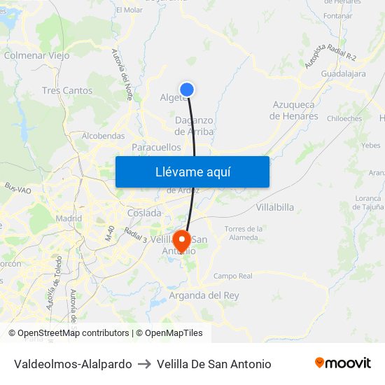 Valdeolmos-Alalpardo to Velilla De San Antonio map