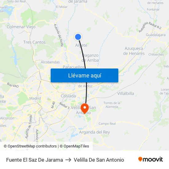 Fuente El Saz De Jarama to Velilla De San Antonio map