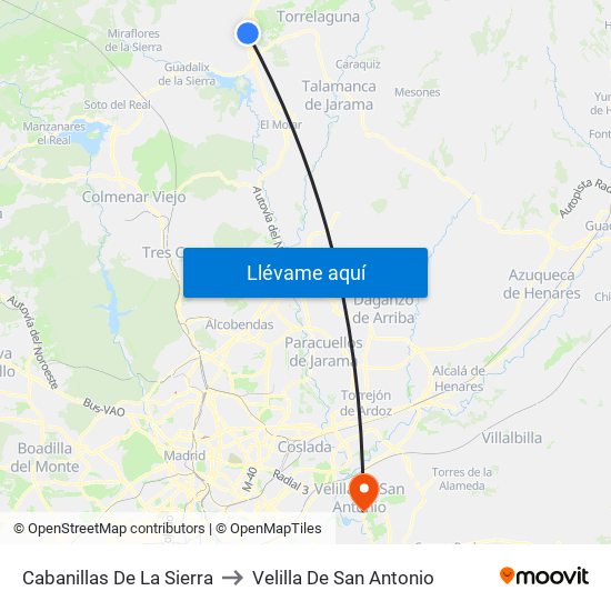 Cabanillas De La Sierra to Velilla De San Antonio map