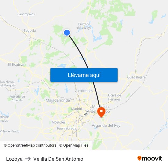 Lozoya to Velilla De San Antonio map