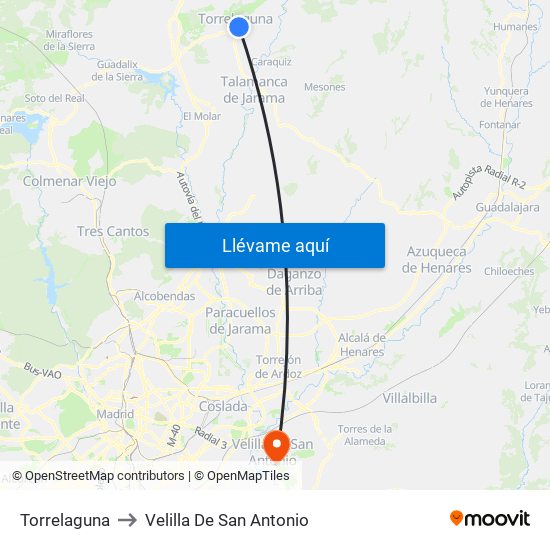 Torrelaguna to Velilla De San Antonio map