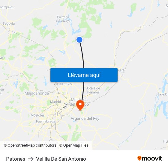 Patones to Velilla De San Antonio map