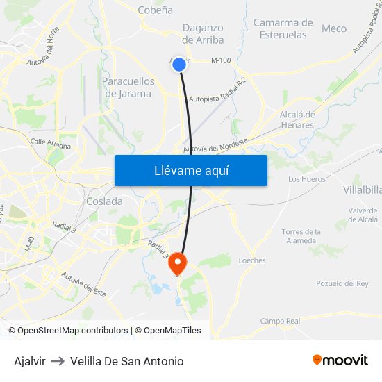 Ajalvir to Velilla De San Antonio map
