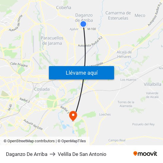 Daganzo De Arriba to Velilla De San Antonio map