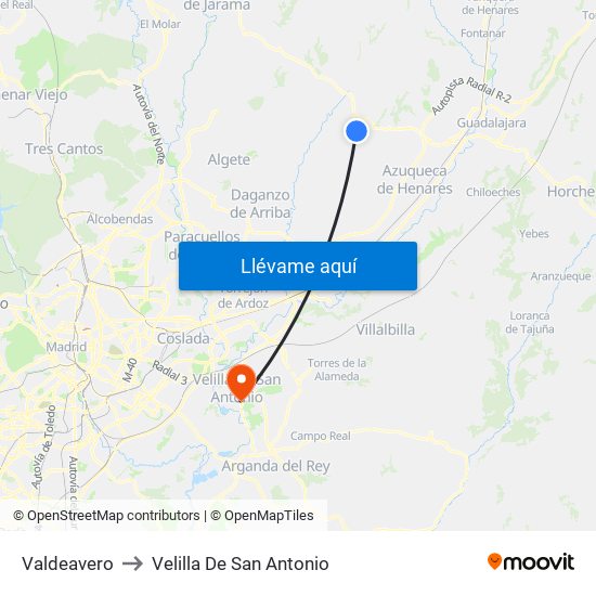 Valdeavero to Velilla De San Antonio map