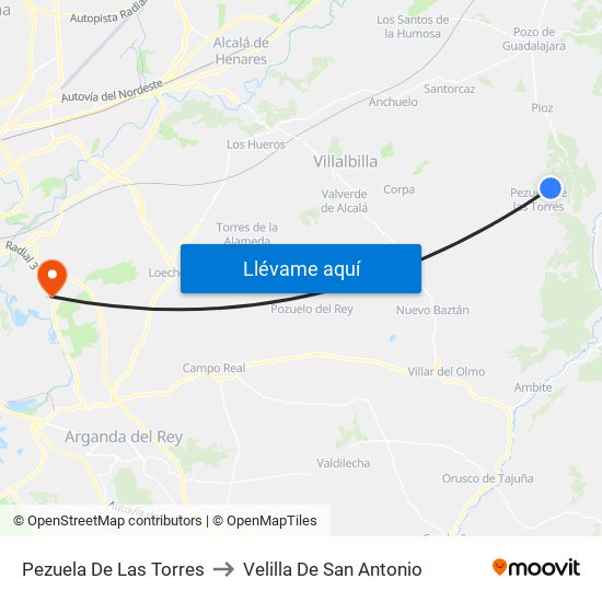 Pezuela De Las Torres to Velilla De San Antonio map