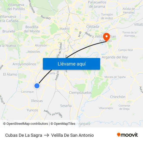 Cubas De La Sagra to Velilla De San Antonio map