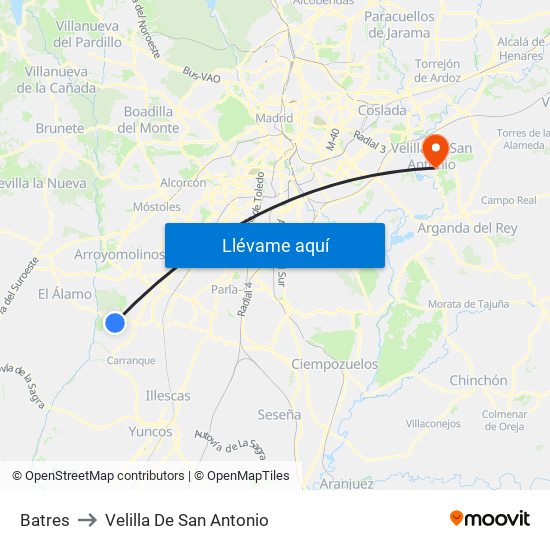 Batres to Velilla De San Antonio map