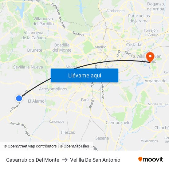 Casarrubios Del Monte to Velilla De San Antonio map