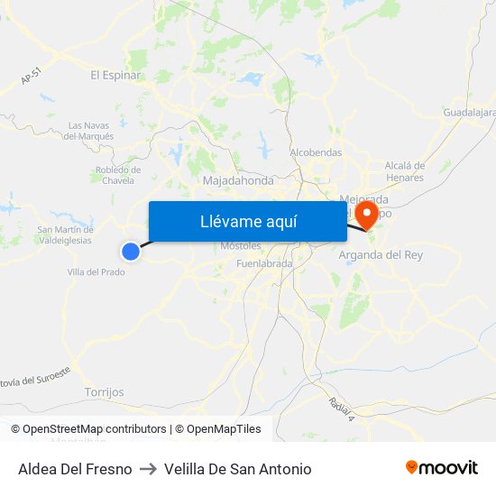 Aldea Del Fresno to Velilla De San Antonio map