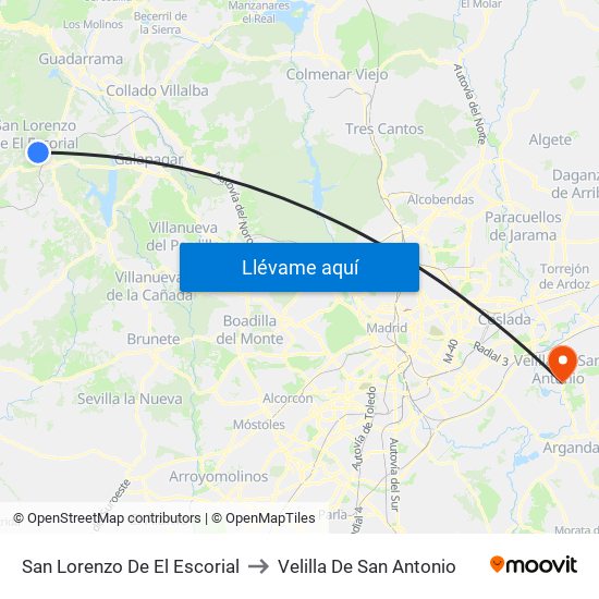 San Lorenzo De El Escorial to Velilla De San Antonio map