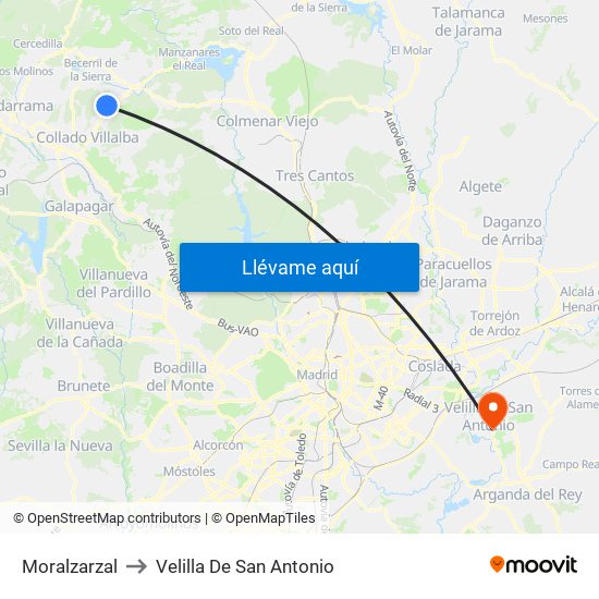 Moralzarzal to Velilla De San Antonio map