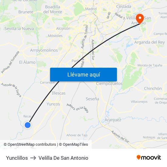 Yunclillos to Velilla De San Antonio map