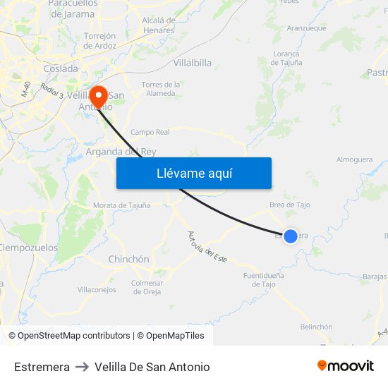 Estremera to Velilla De San Antonio map