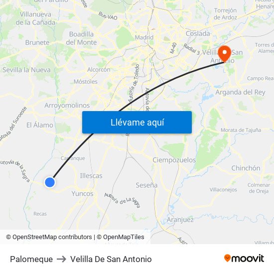 Palomeque to Velilla De San Antonio map