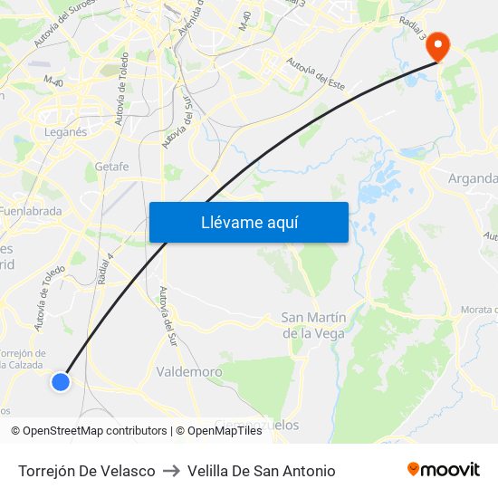 Torrejón De Velasco to Velilla De San Antonio map