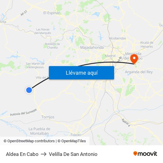 Aldea En Cabo to Velilla De San Antonio map