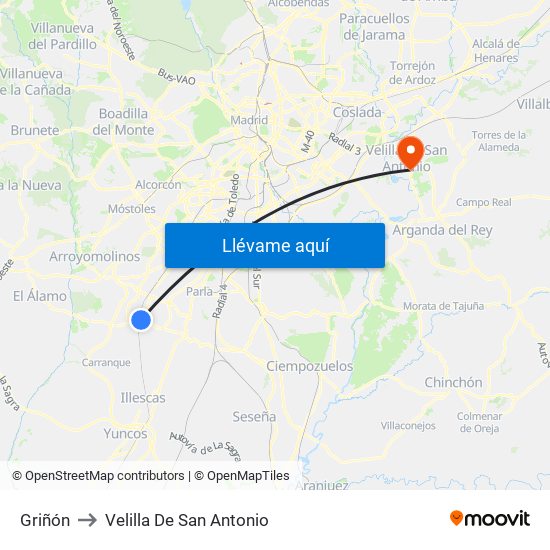 Griñón to Velilla De San Antonio map