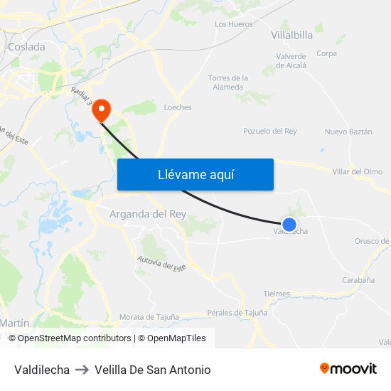 Valdilecha to Velilla De San Antonio map