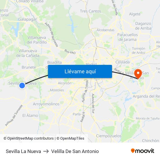 Sevilla La Nueva to Velilla De San Antonio map