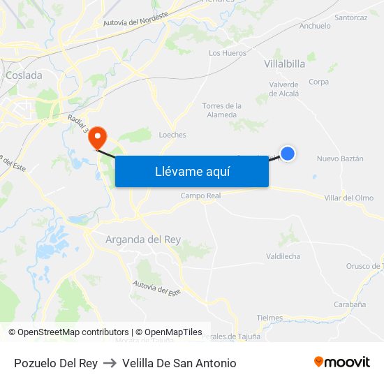 Pozuelo Del Rey to Velilla De San Antonio map