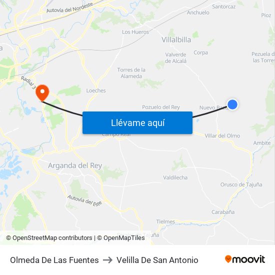 Olmeda De Las Fuentes to Velilla De San Antonio map