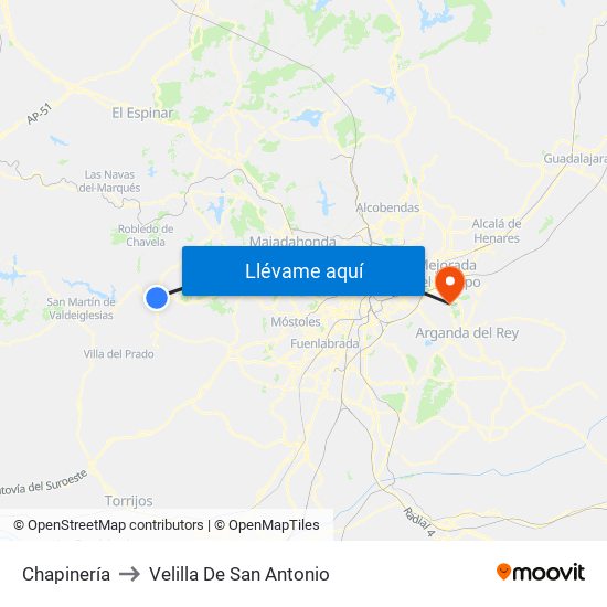 Chapinería to Velilla De San Antonio map