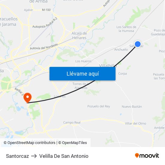 Santorcaz to Velilla De San Antonio map