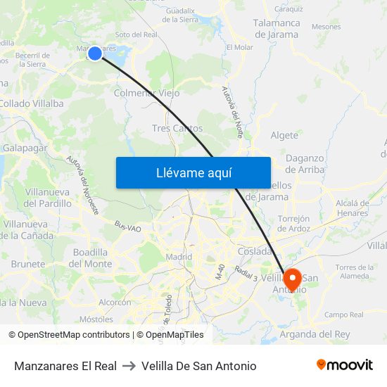Manzanares El Real to Velilla De San Antonio map