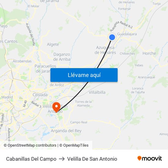 Cabanillas Del Campo to Velilla De San Antonio map