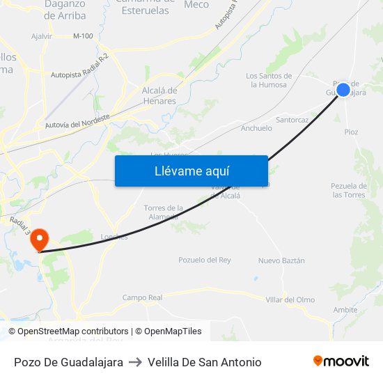 Pozo De Guadalajara to Velilla De San Antonio map