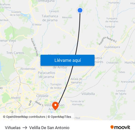Viñuelas to Velilla De San Antonio map