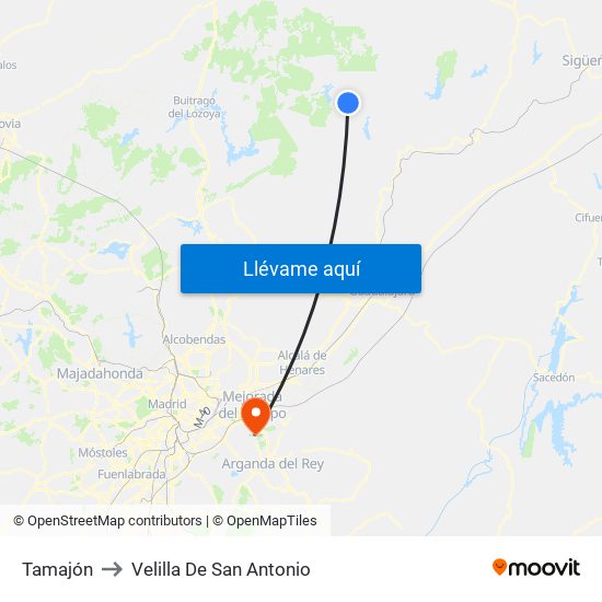 Tamajón to Velilla De San Antonio map