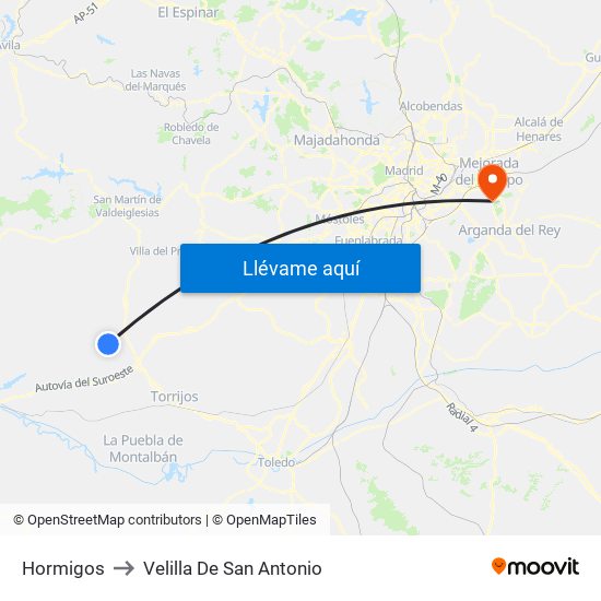 Hormigos to Velilla De San Antonio map