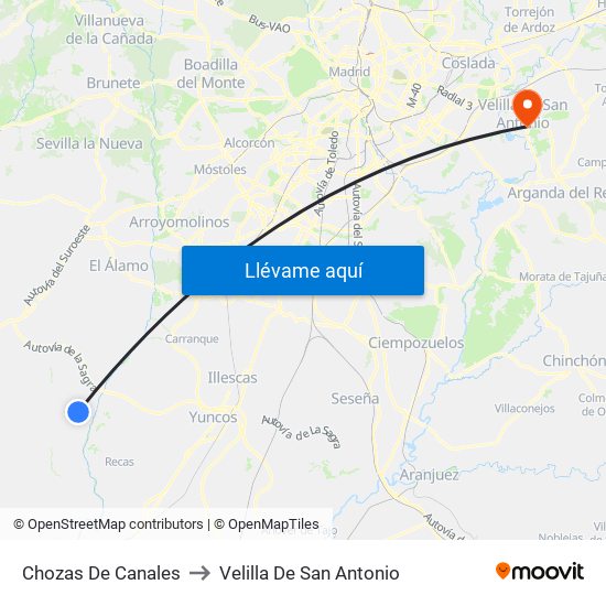 Chozas De Canales to Velilla De San Antonio map