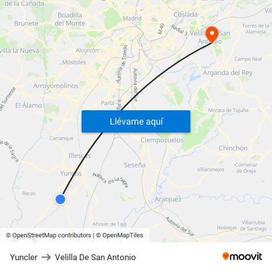 Yuncler to Velilla De San Antonio map