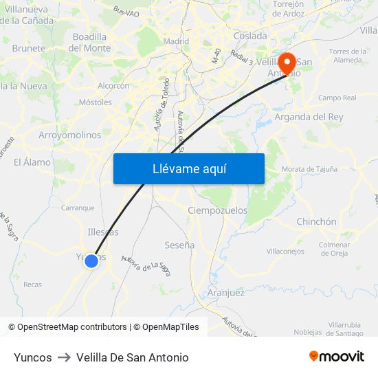 Yuncos to Velilla De San Antonio map