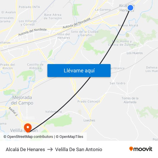 Alcalá De Henares to Velilla De San Antonio map