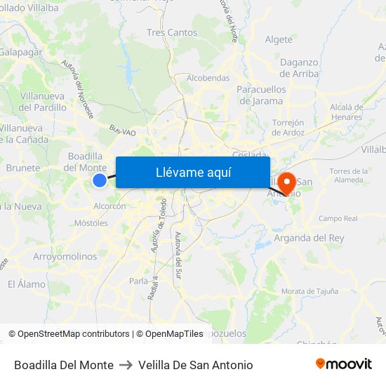 Boadilla Del Monte to Velilla De San Antonio map