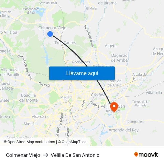 Colmenar Viejo to Velilla De San Antonio map