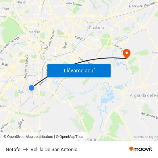 Getafe to Velilla De San Antonio map