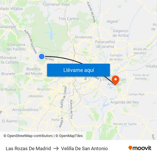Las Rozas De Madrid to Velilla De San Antonio map