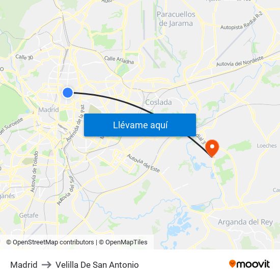 Madrid to Velilla De San Antonio map