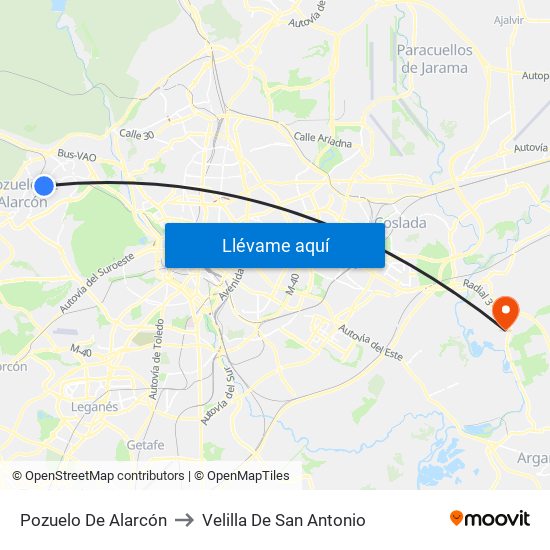 Pozuelo De Alarcón to Velilla De San Antonio map