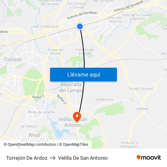 Torrejón De Ardoz to Velilla De San Antonio map