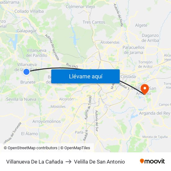 Villanueva De La Cañada to Velilla De San Antonio map